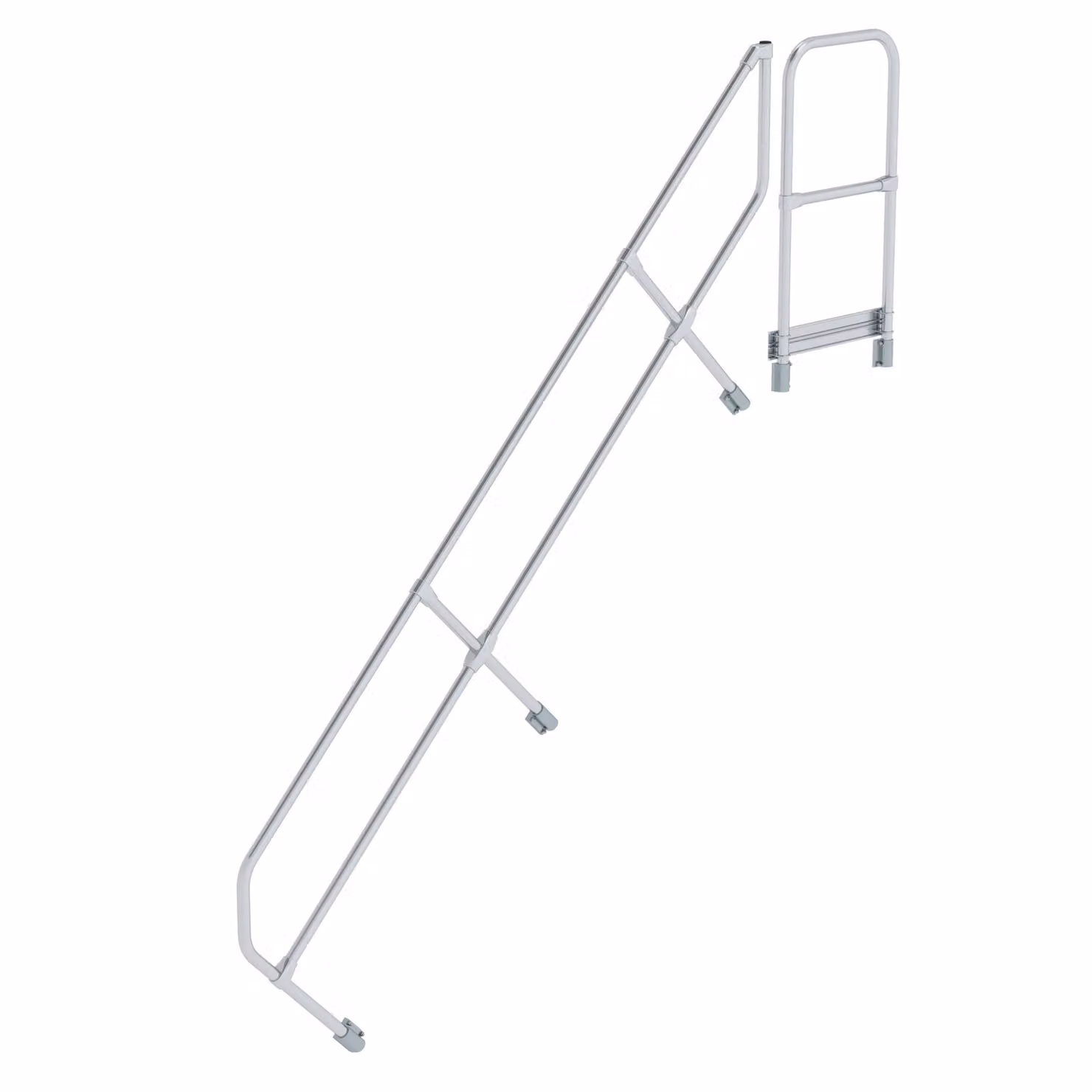 Scala con piattaforma a 45° secondo corrimano per 10 gradini inclinazione 45°