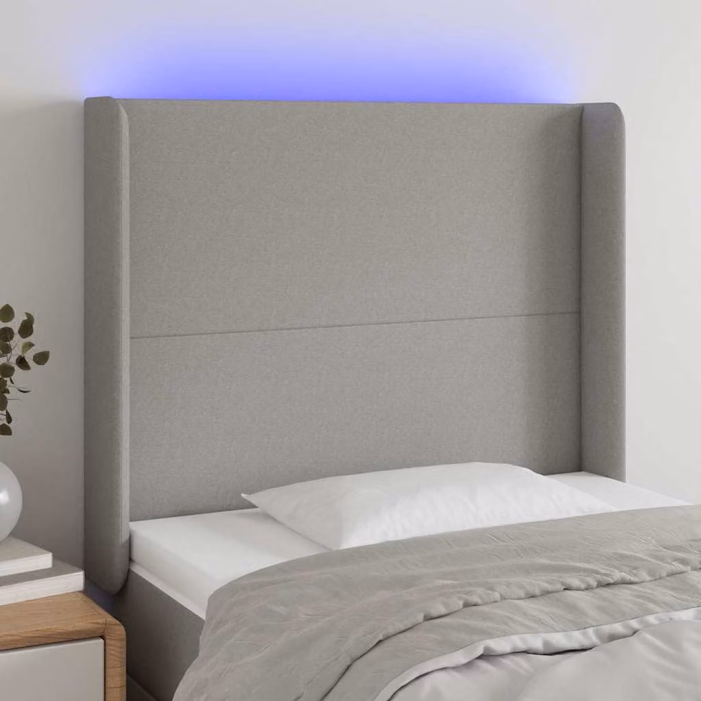 Testiera con LED e porta USB vidaXL in tessuto grigio, L 83 cm, P 16 cm, H 118-128 cm