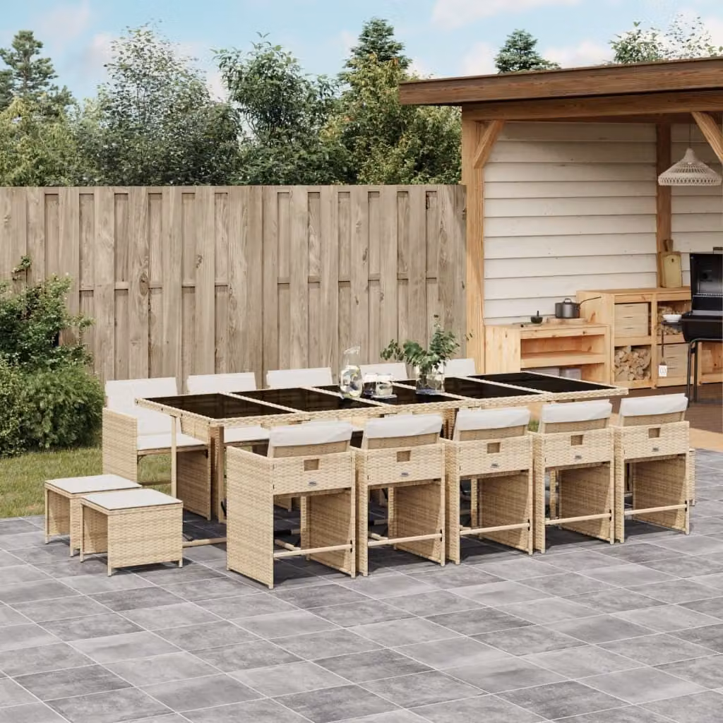 Maison Exclusive - Set da Pranzo da Giardino 15 pz con Cuscini Beige in Polyrattan