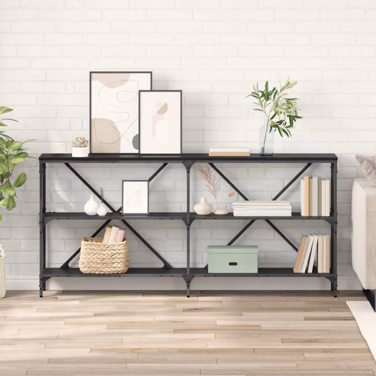 vidaXL Tavolo consolle moderno in MDF laminato rovere nero L: 160 cm, P: 30 cm, H: 75 cm