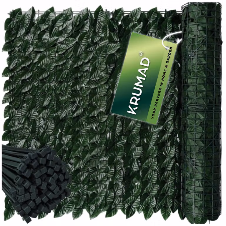 KRUMAD Recinzione frangivista in edera sintetica 300 x 50 cm, pannello frangivista per recinzione, siepe, balcone e giardino, con 100 fascette incluse