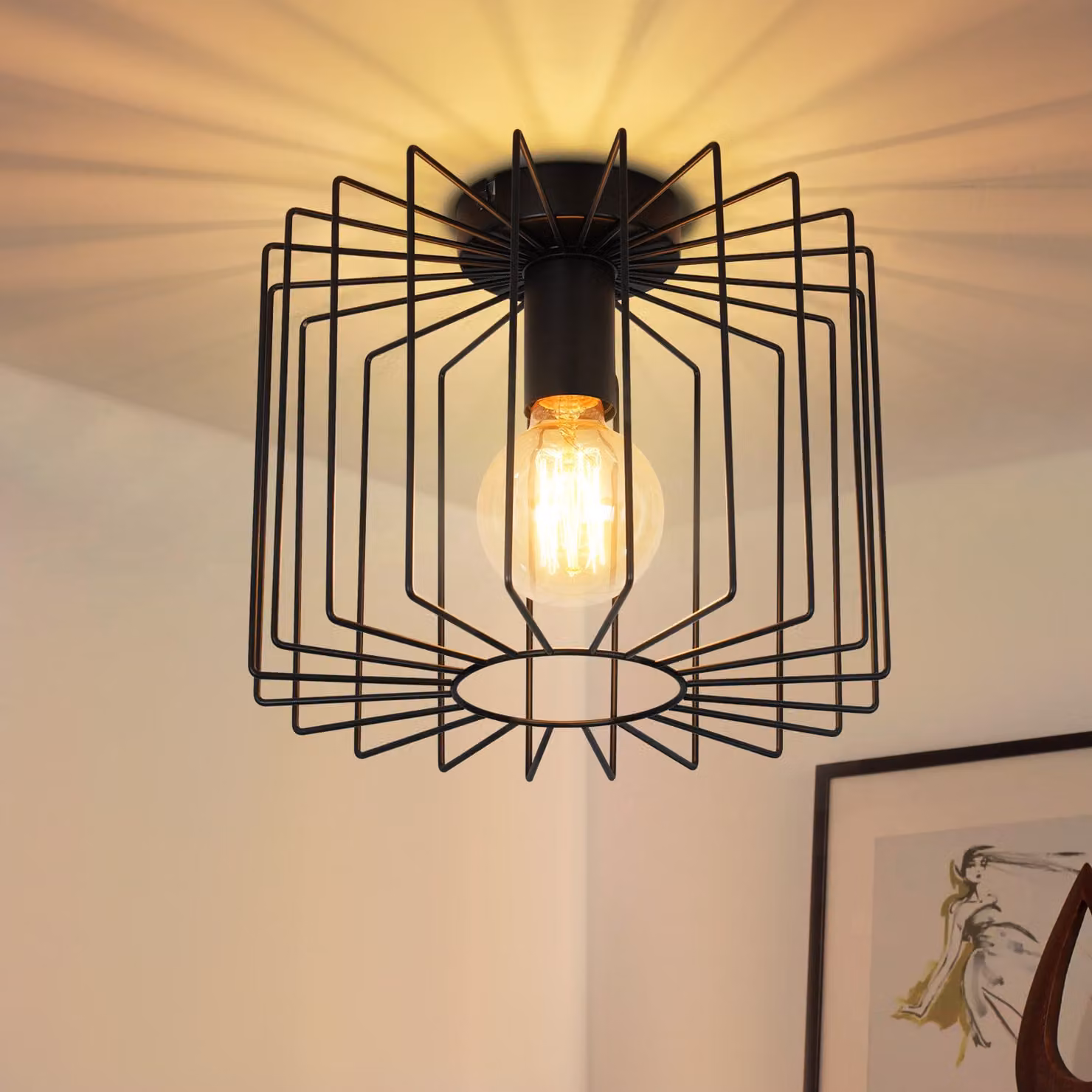 ZMH Lampada da soffitto, diametro 27 cm, stile retrò, metallo, ideale per corridoio, lampada per soggiorno, illuminazione interna per corridoio, cucina, camera da letto, balcone, colore nero