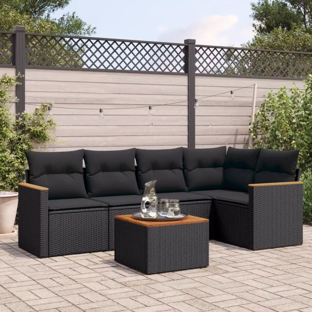 Maison Exclusive - Set Divano da Giardino 6 pz con Cuscini Nero in Polyrattan