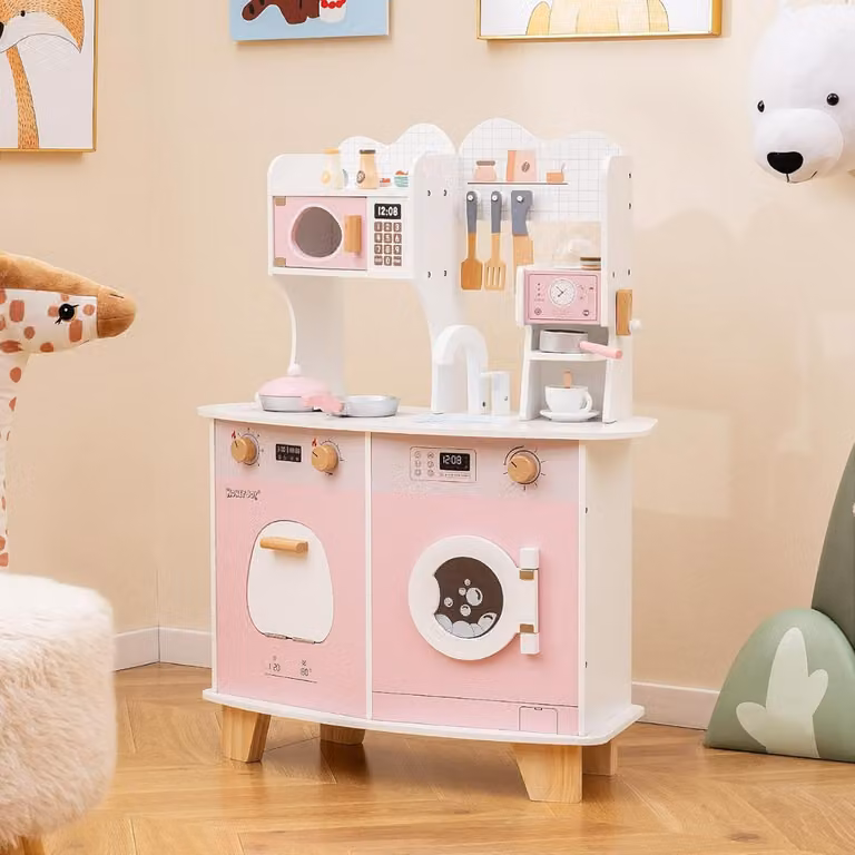 Set cucina giocattolo in legno Costway per bambini, colore rosa