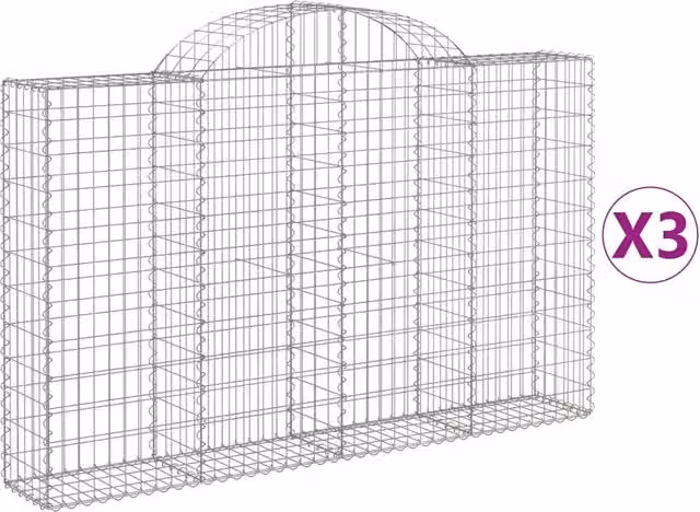Cesti Gabbioni ad Arco 3 pz 200x30x120/140 cm Ferro Zincato