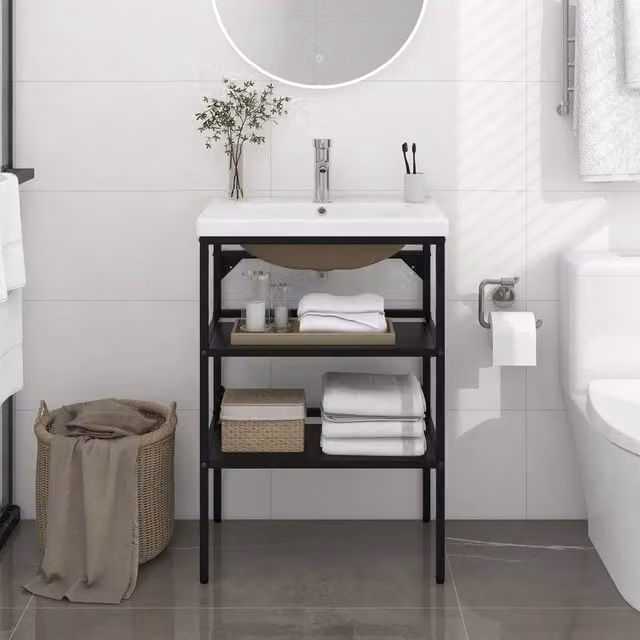 Telaio per Lavabo da Bagno con Lavabo Integrato-Struttura per Lavabo da Bagno Nero in Ferro 459217