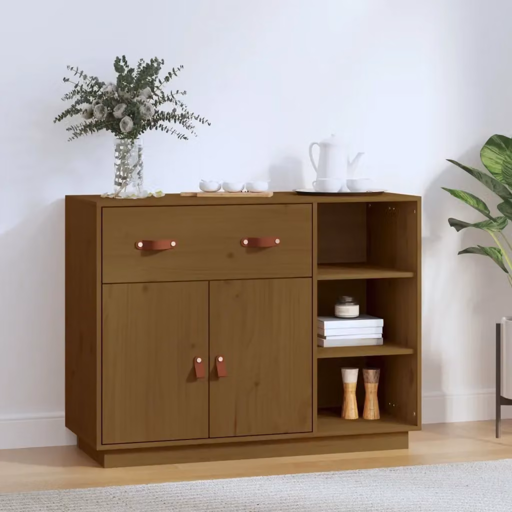 Credenza Buffet in Legno Massello di Pino Marrone Ambra L: 98,5 cm, P: 40 cm, H: 75 cm – 2