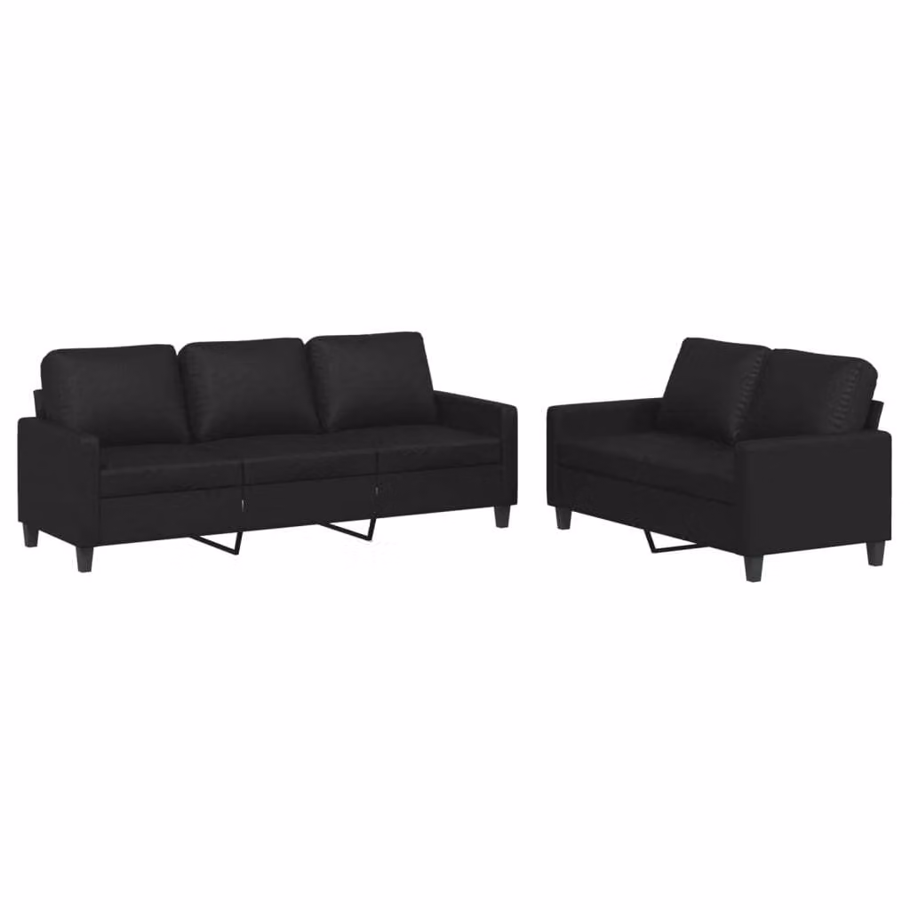 Set di Divani 2 pz con Cuscini Nero in Pelle finta