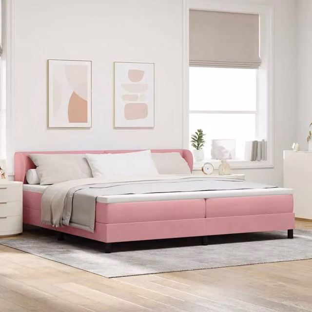 Letto a molle moderno vidaXL con testiera in velluto rosa L 200 cm x P 200 cm x H 88 cm