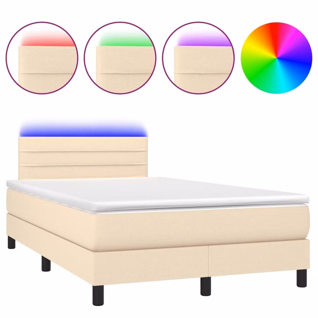 Letto a Molle con Materasso e LED Crema 120x190 cm in Tessuto
