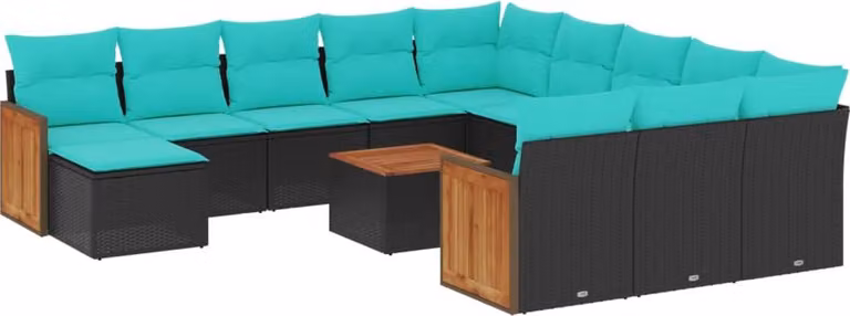 Set Divani da Giardino 13 pz con Cuscini Nero in Polyrattan