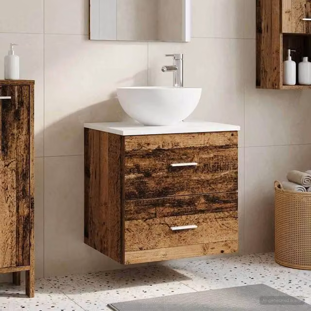 Mobiletto con Lavabo da Parete vidaXL in Legno Marrone Antico L: 49,5 cm, P: 35 cm, H: 63 cm
