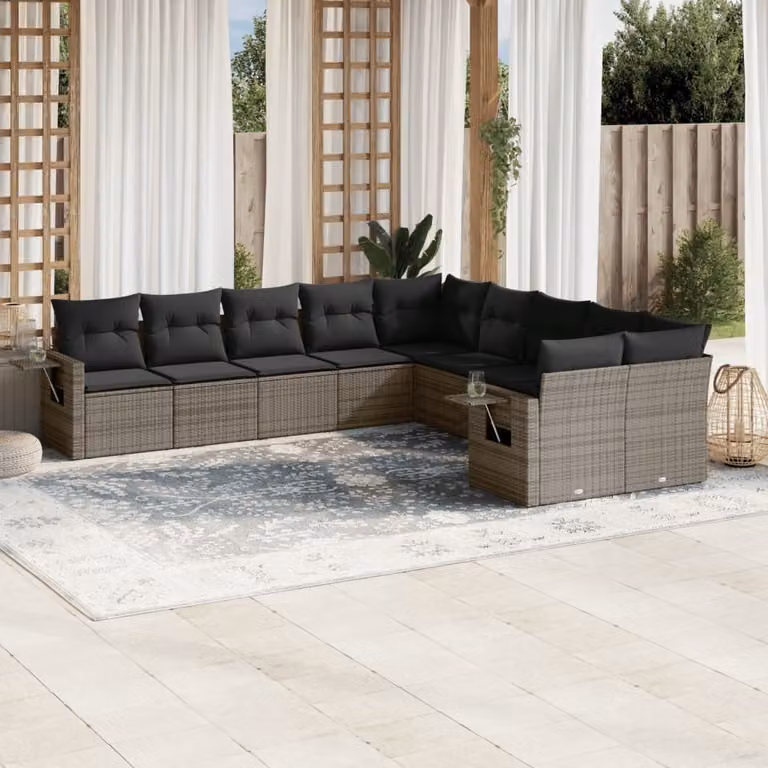 Maison Exclusive - Set Divano da Giardino 10 pz con Cuscini Grigio in Polyrattan