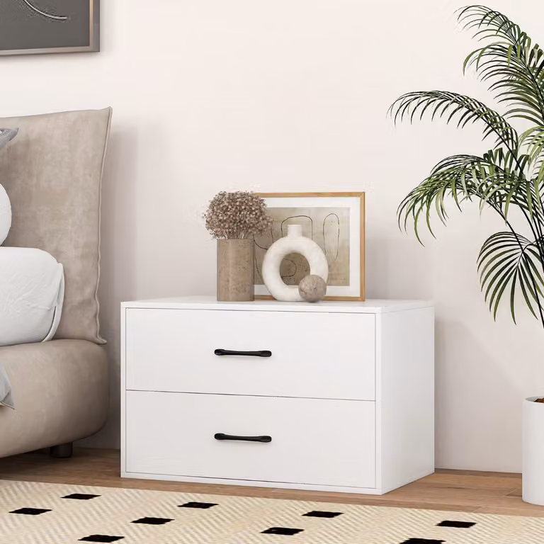 Costway Organizzatore di stoccaggio impilabile con 2 cassetti, Mobile orizzontale moderno per soggiorno, Bianco opaco