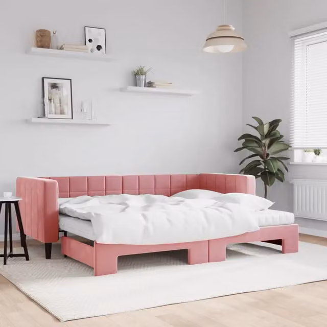 Divano Letto Estraibile vidaXL in Velluto Rosa con Cassetto per Soggiorno e Camera da Letto, L/P/H: 223 x 80 x 90 cm