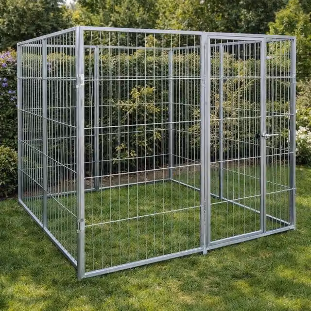 Box per cani da esterno SIDERBOX in metallo con zincatura a caldo, nero e argento, L: 200 cm, P: 200 cm, H: 180 cm
