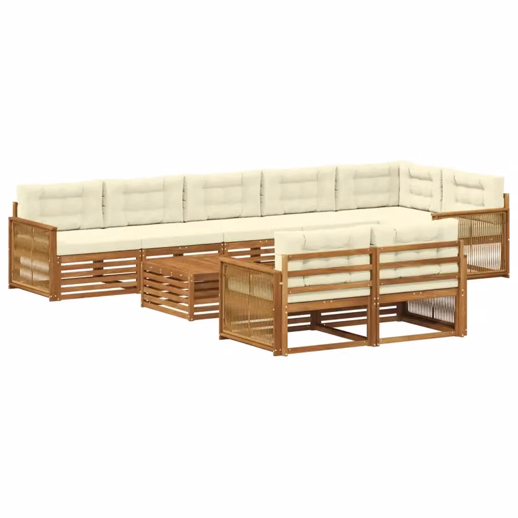 Set di divani da esterno a forma di U vidaXL in legno di acacia beige con cuscini inclusi – 2