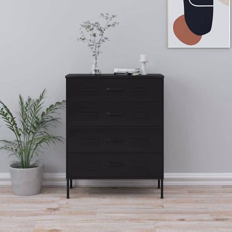 Cassettiera moderna vidaXL in metallo nero opaco L: 80 cm, P: 35 cm, H: 101,5 cm