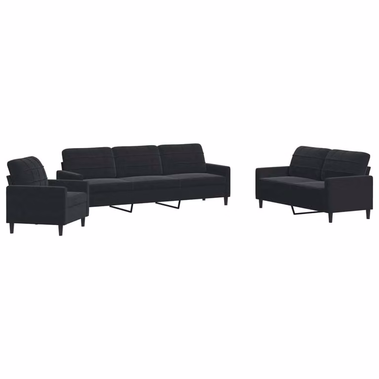 Set di Divani 4 pz con Cuscini Nero in Velluto