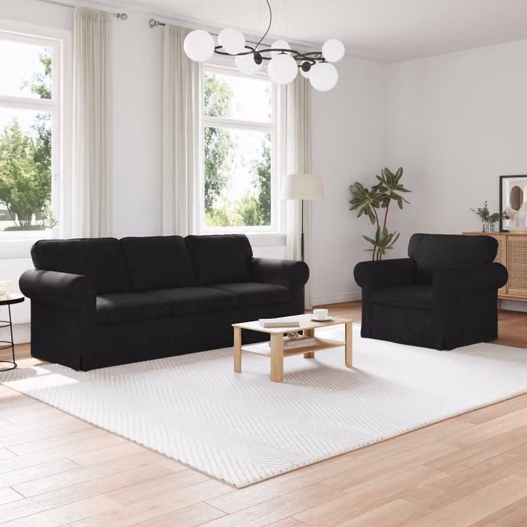 Set di 2 divani vidaXL moderni in tessuto nero con struttura in metallo L: 215 cm, P: 82 cm, H: 80 cm