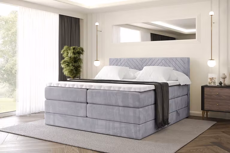 Letto boxspring ALTDECOR con materasso e rete a doghe, topper, letto imbottito con contenitore, letto con vano portaoggetti, materassi H3 e H4, letto matrimoniale, letto boxspring - VEXA KING - 180x200 - Grigio Monolith