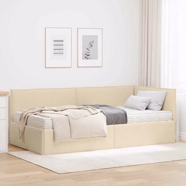 vidaXL Letto Angolare Moderno con 2 Materassi in Schiuma, Rivestimento in Velluto Beige, L/P/H: 200 x 100 x 74 cm