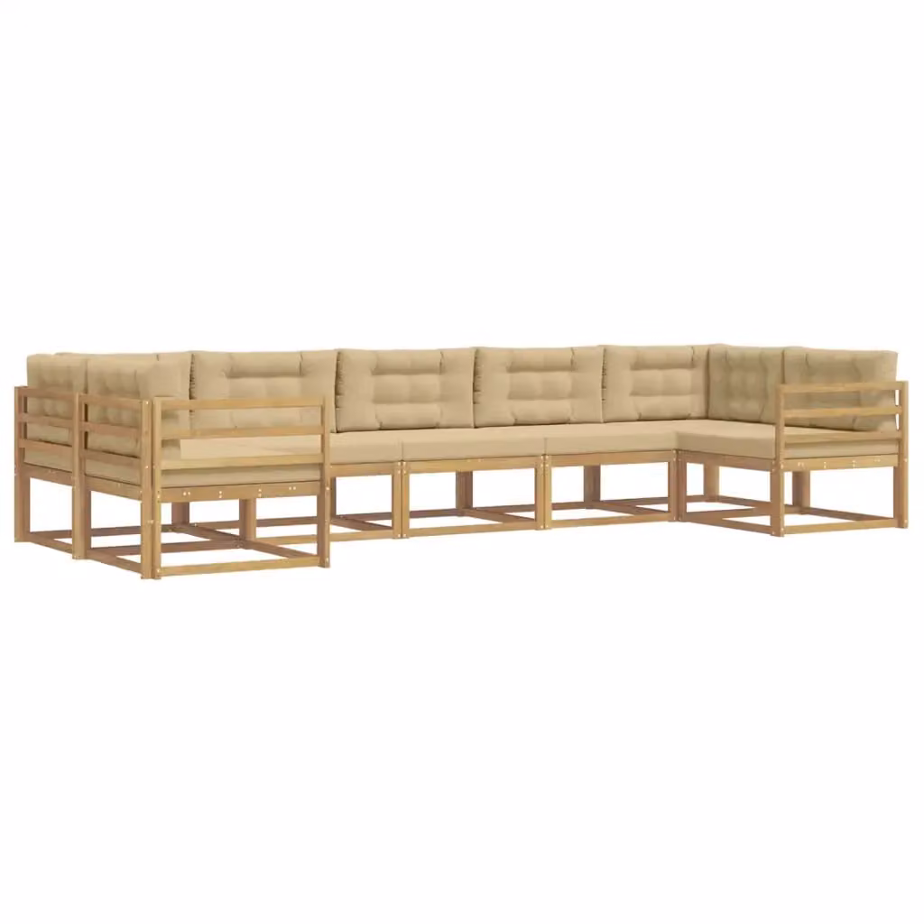 Set di divani da esterno a L vidaXL in legno di acacia con cuscini, Bianco e Beige – 2