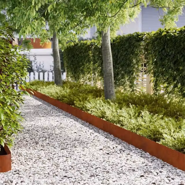Set di 30 bordure per prato Videx in acciaio Corten color ruggine, dimensioni 20 x 103 cm