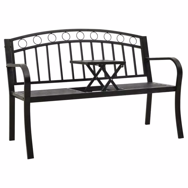 The Living Store Panca da giardino con tavolo nero 120 cm in acciaio