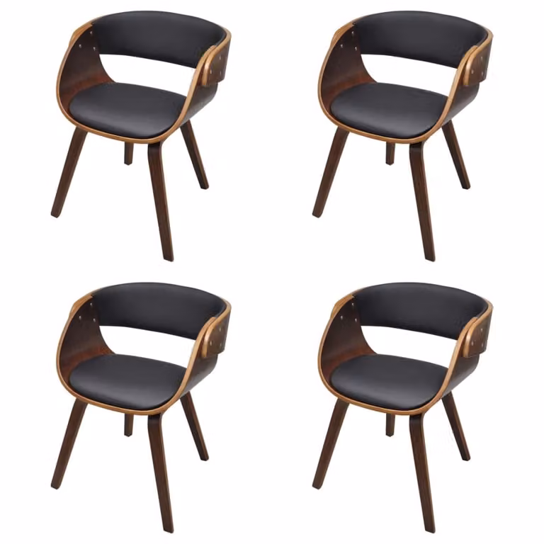 Sedie da Pranzo 4 pz Marroni in Legno Curvo e Pelle finta