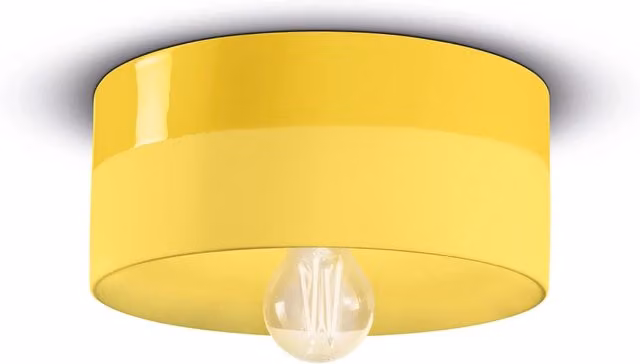 Plafoniera Ferroluce in Ceramica Giallo Limone Stile Art Decò con Attacco E27