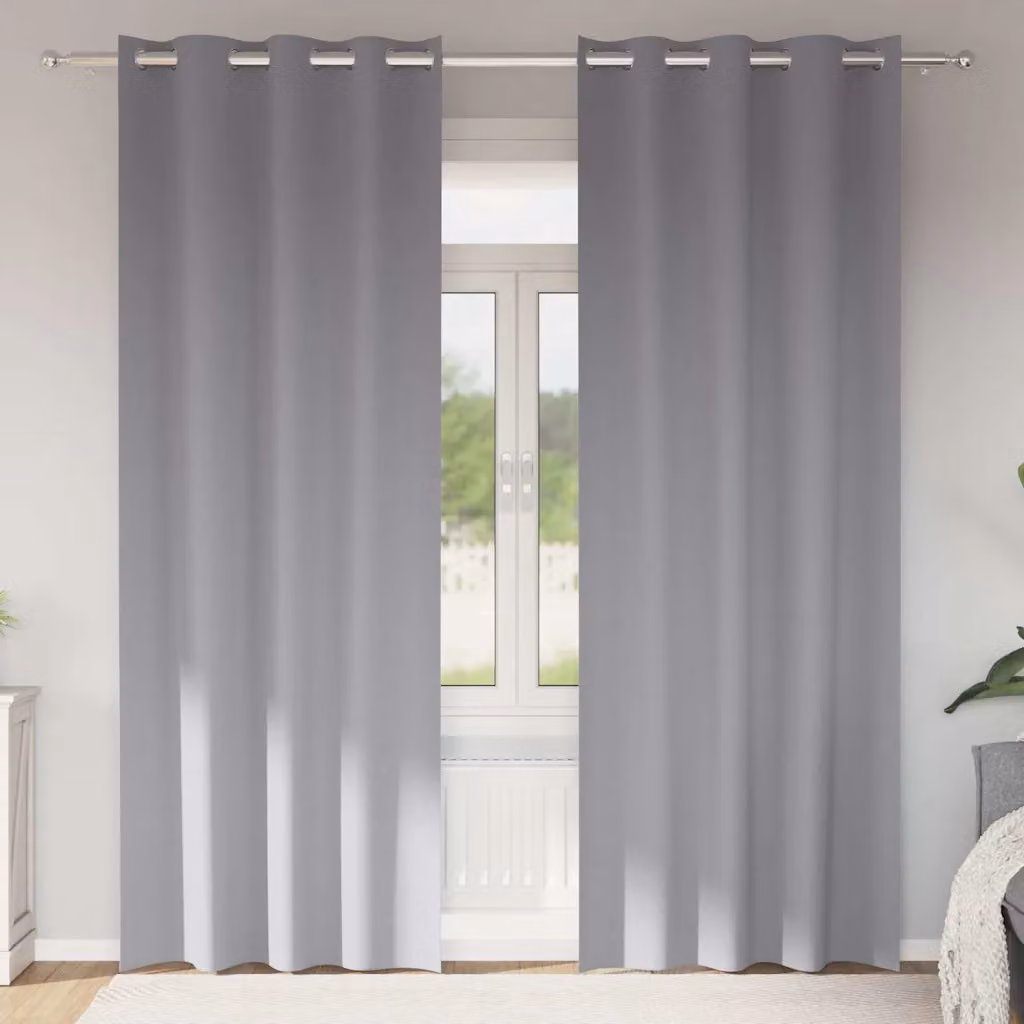 Set di 2 tende blackout vidaXL con anelli in poliestere, colore grigio, H: 225 cm x L: 140 cm