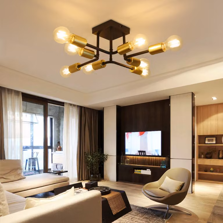 ZMH lampada da soffitto 8 fiamma soffitto vintage, nero oro metallo soggiorno lampada E27 industriale retrò per soggiorno cucina sala da pranzo camera da letto