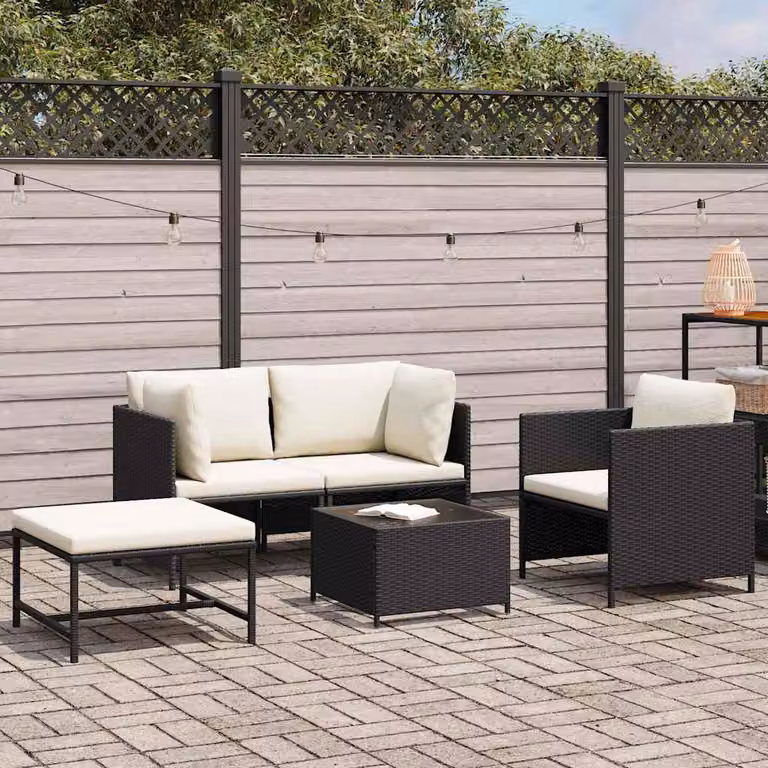 vidaXL Set Divani da Giardino 4 pz con Cuscini in Polyrattan Nero