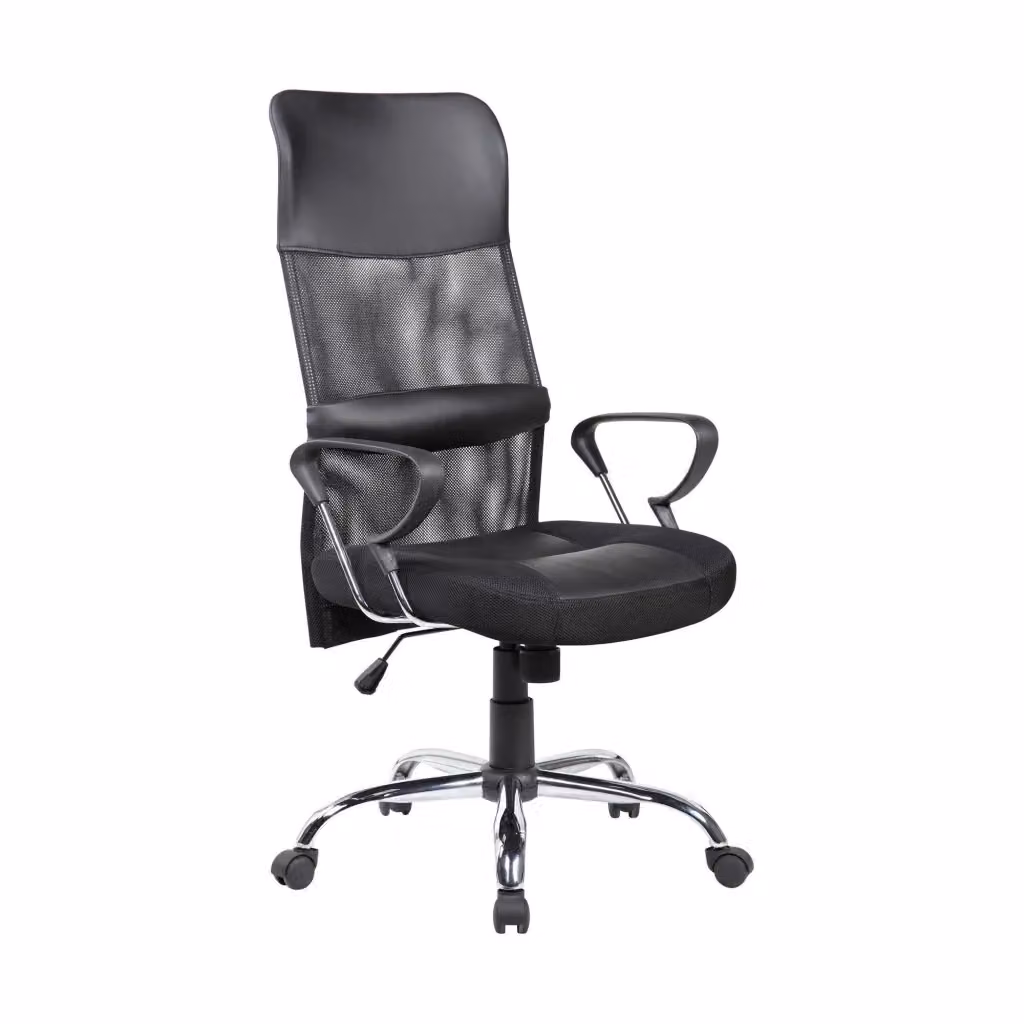 Sedia da ufficio presidenziale Ateleta DMORA con braccioli, poltrona ergonomica moderna in tessuto nero, L: 56 cm, P: 61 cm, H: 111-121 cm – 2