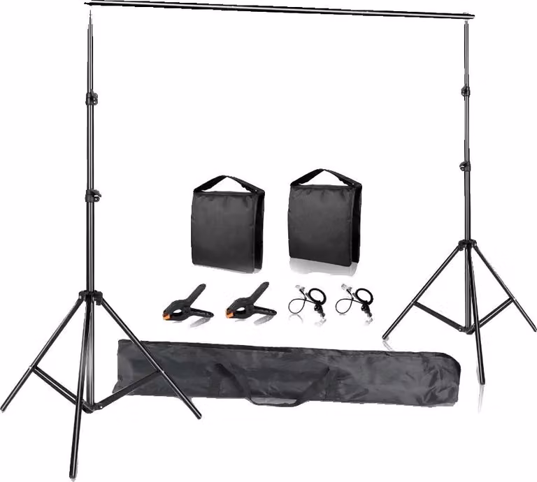 Set di stativi per sfondi fotografici, sistema di supporto regolabile, struttura resistente, 2000 x 2000 mm, aggiungi nuovo sacchetto di sabbia