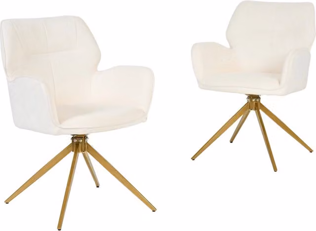 Set di 2 sedie da pranzo girevoli con gambe in metallo e rivestimento in tessuto simil velluto crema