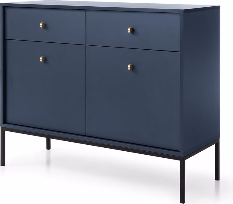 Cassettiera Masseno MONDO 104 cm credenza con 2 cassetti e 2 ante per soggiorno camera da letto moderna 104x39x83 cm Blu / Blu