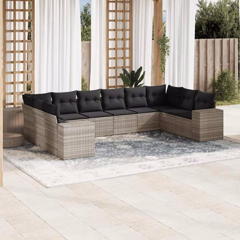 vidaXL Set Divano da Giardino a Forma di L in Polyrattan con Cuscini Grigio Chiaro