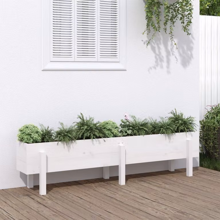 Fioriera Rialzata da Giardino vidaXL in Legno di Pino Massello, Bianca, L: 160 cm, P: 30 cm, H: 38 cm