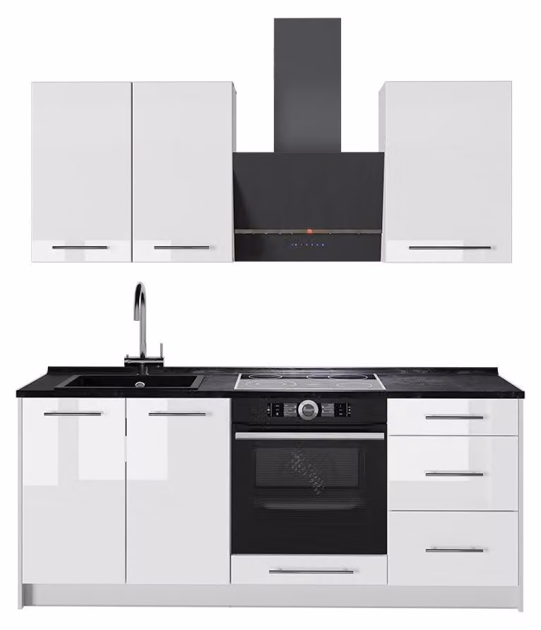 Cucina monoblocco Vicco Fame-Line Bianco lucido/Bianco 190 cm senza piano di lavoro, Model 64926