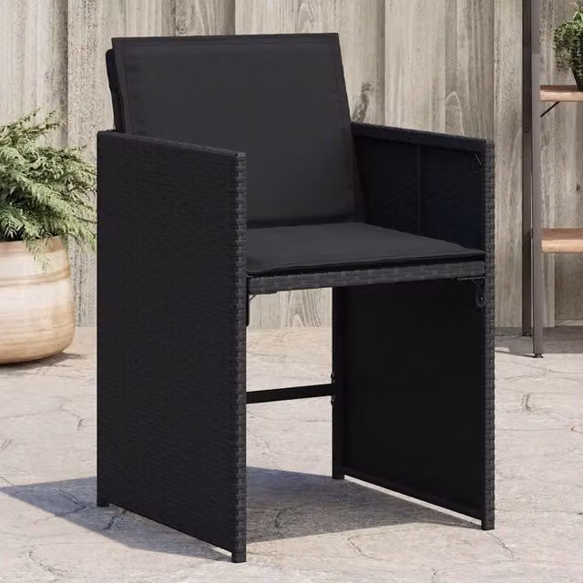 Set di 4 sedie da giardino vidaXL in polyrattan nero con cuscini in tessuto resistente ai raggi UV