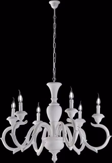 Lampadario Shabby Chic Fiorenza Legno Bianco 6 Luci E14