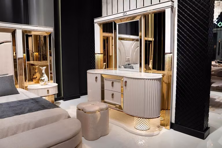 Schlafzimmer Set Luxus Schminktisch mit Spiegel Hocker Design 2tlg