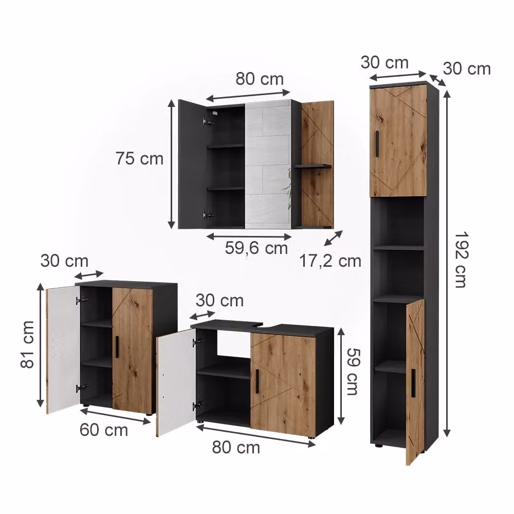 Set di mobili da bagno Vicco Irma 4 pezzi Antracite e Rovere dorato – 2