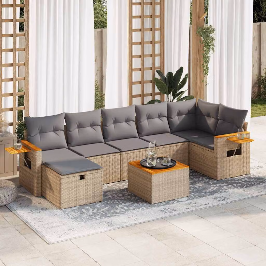 Set Divano da Giardino 8 pz vidaXL in Polyrattan con Cuscini Beige e Struttura in Acciaio per Terrazza e Giardino