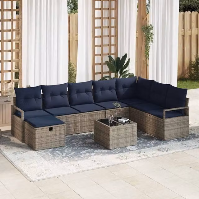 Set di divani 9 pz Grigio polyrattan 3359244