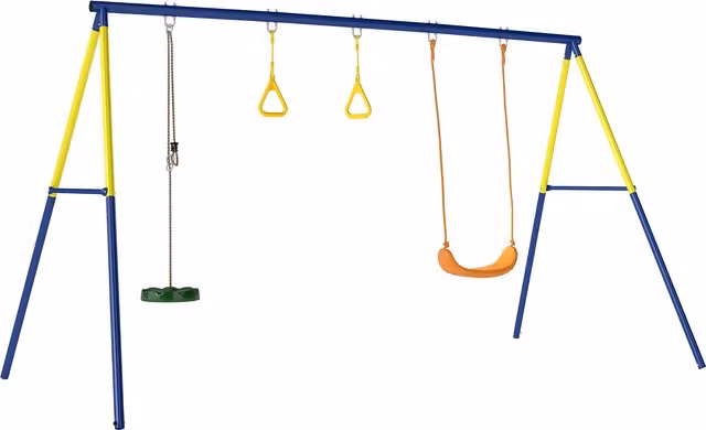 Set Altalena da Giardino 3 in 1 AIYAPLAY per Giochi da Esterno, Verde e Multicolore, L: 285 cm, P: 160 cm, H: 181 cm