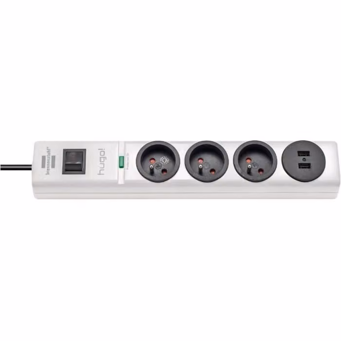 BRENNENSTUHL Multipresa hugo! 3 prese di corrente e 2 porte USB con protezione da sovratensione / protezione da sovratensione - Bianco