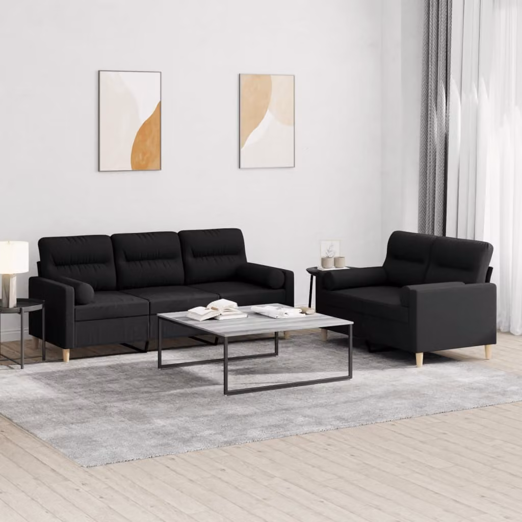 Maison Exclusive - Set divano a 2 posti con cuscini, tessuto nero